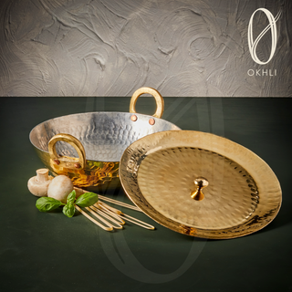 Brass Wok (Flat-Bottom with Lid)
